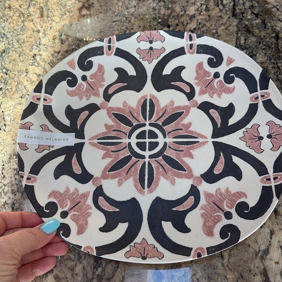 Anthropologie artistic print bamboo Melamine dinner Plates set of 4 / 9 inch - Picture 4 of 8